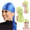 Имитация шелкового атласа Durags Длинный хвост Тюрбан Шляпа Этническая ветровая повязка Пиратская шапка Обернутые шапочки Doo Rags Du-rag Waves Головной убор