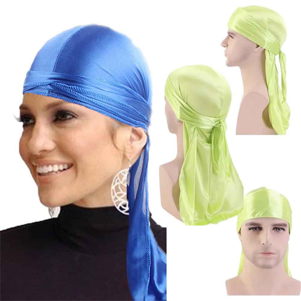 Имитация шелкового атласа Durags Длинный хвост Тюрбан Шляпа Этническая ветровая повязка Пиратская шапка Обернутые шапочки Doo Rags Du-rag Waves Головной убор