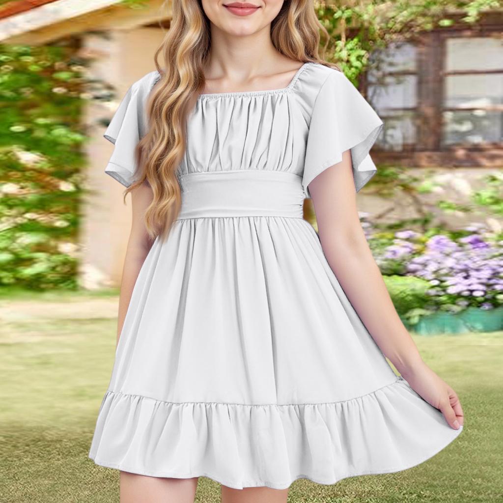 Летнее платье для девочек - Сарафан с открытыми плечами и оборками