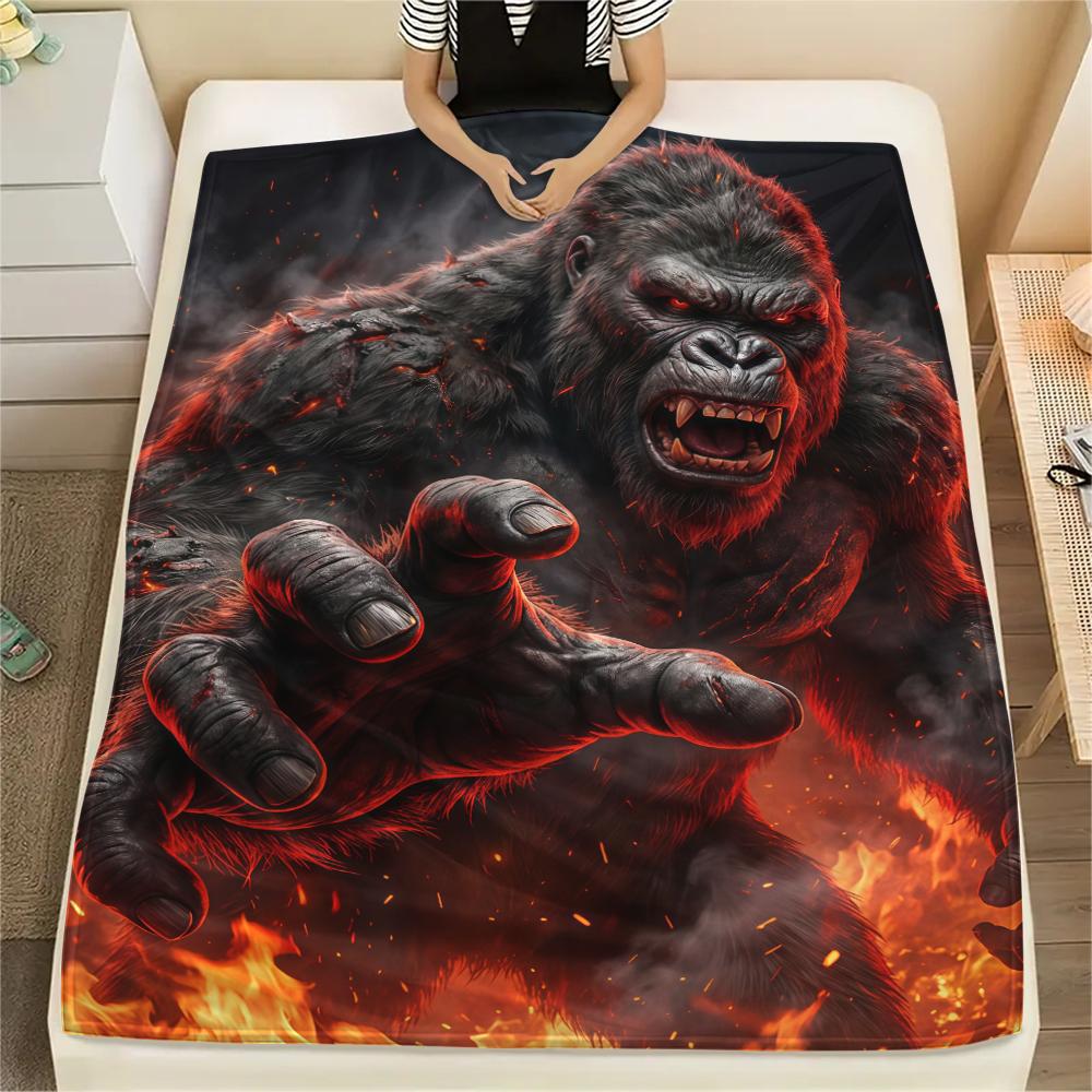 Fire Train Gorilla Death Print Flannel Blanket,High quality Comfortable for All Seasons,Home Decor,Warmth and Comfort,Perfect for Christmas Gifts