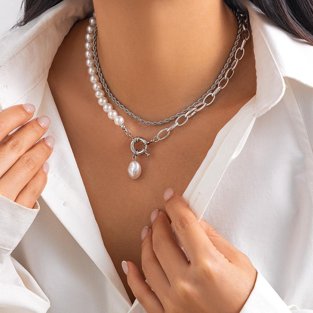 Модное длинное круглое ожерелье с бусинами в стиле ретро с индивидуальной пряжкой из жемчуга