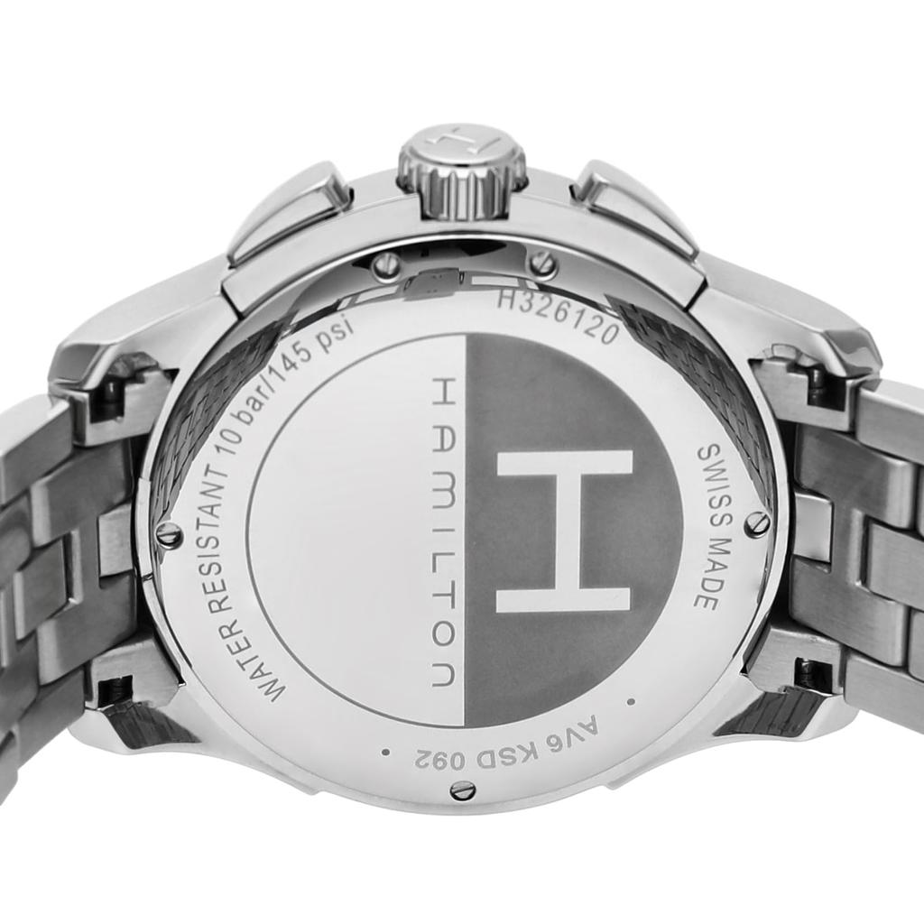 Часы Jazzmaster CHRONO с черным циферблатом из нержавеющей стали и сапфировым стеклом, кварцевые, водонепроницаемые, 100 м, 42 мм, швейцарские часы H32612135, серебристые [Hamilton], мужские