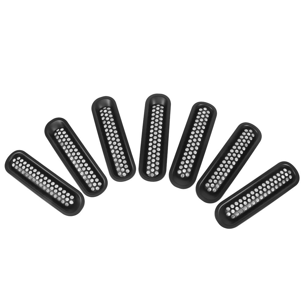 7pcs ABS Exterior Front Grilles Mesh Grill Fit For Jeep Wrangler 2007 2018 Black