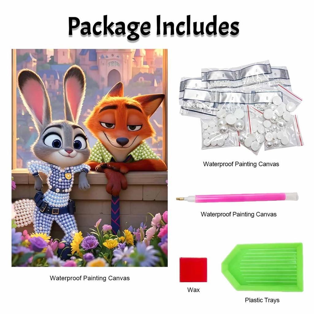 Disney Жемчужная живопись Сделай сам Джуди и Ник из Зверополиса Жемчужное искусство Жемчужная роспись драгоценными камнями, Поделки для украшения стен дома