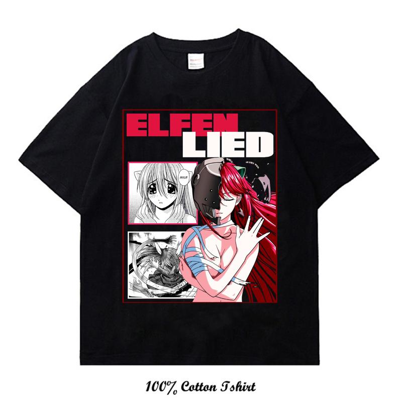 Новая летняя стильная повседневная футболка Elfen Lied свободного покроя, мужская и женская, графическая принтованная уличная одежда из 100% хлопка, топы, футболки