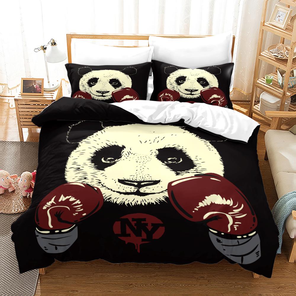 3D Panda Duvet Cover Set King Size Cute Panda Bamboo Bedwear Set Black White Bear Polyester Quilt Cover для мальчика, ребенка, для спальни