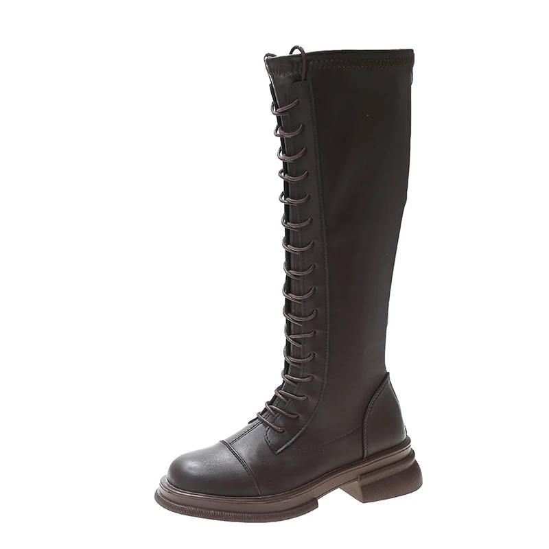 Long Boots Women's 2024 New Heightened Elastic Boots Thick-soled Knight Boots But Knee-length Lace-up Women Women Shoes
