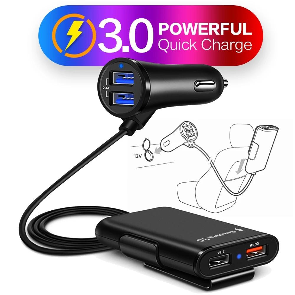 Автомобильное зарядное устройство STONEGO с 4 портами USB, 2,4 А/порт для переднего сиденья, 3,1 А/порт и Quick Charge 3.0 для зарядки на заднем сиденье