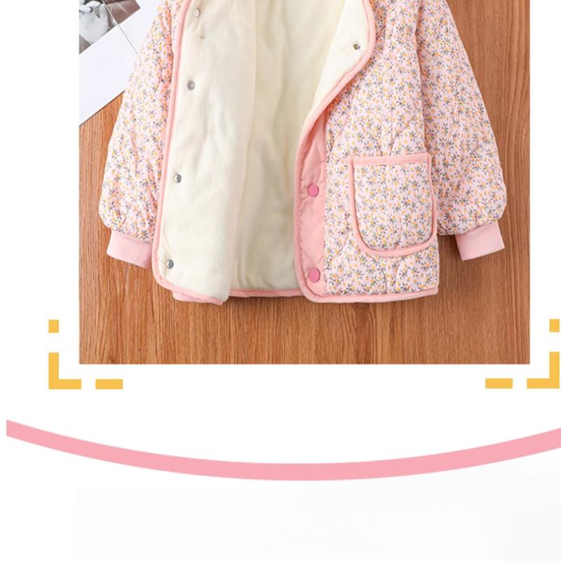 Новая осенне-зимняя флисовая куртка для девочек в корейском стиле, с цветочным принтом, на хлопковой подкладке, из стильного вельвета, детское универсальное хлопковое пальто