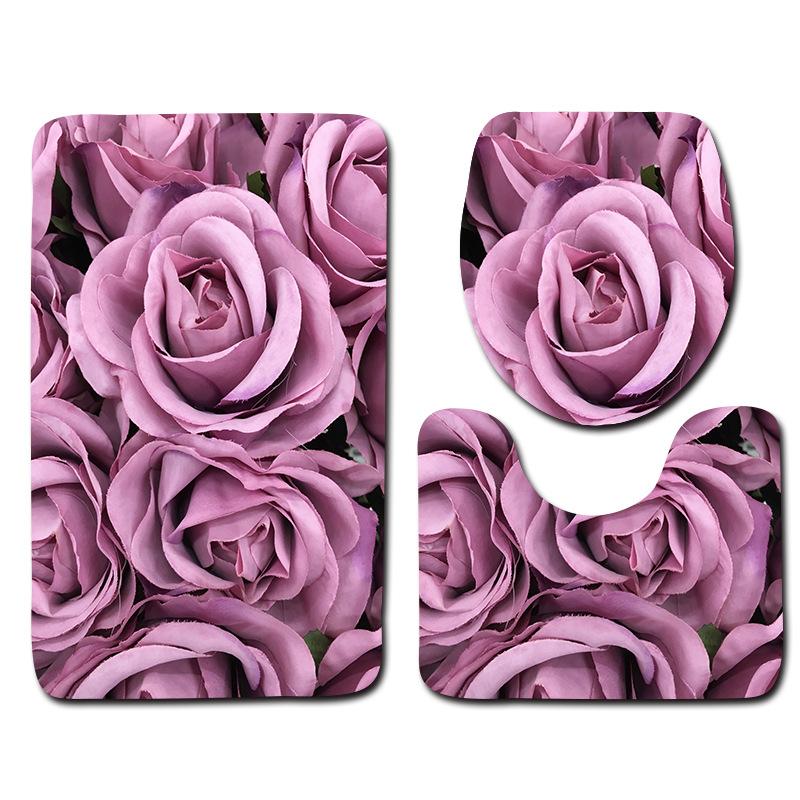Beautiful And Romantic Valentine'S Day Bathroom Toilet Floor Mat 3-Piece Set