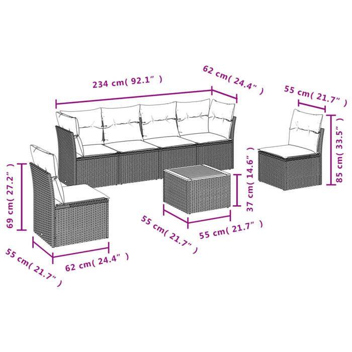 VidaXL Salon de Jardin avec Coussins 7 pcs, Canapés de Terrasse, Ensemble de Meubles de Patio, Mobilier d'Extérieur, Mélange 3255884