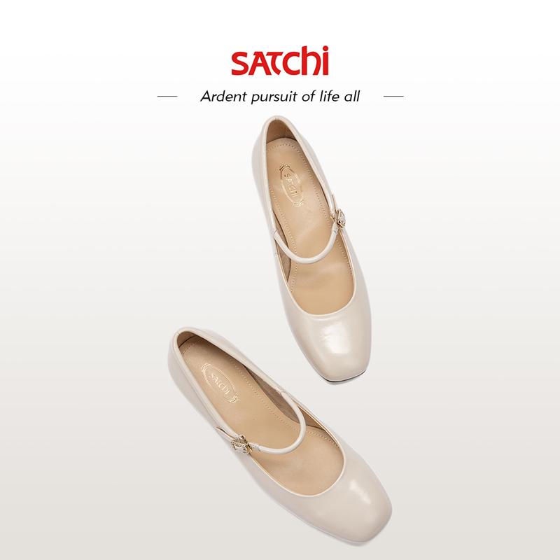 [Sheepskin] Square Toe Thick Heel Mary Jane Shoes
