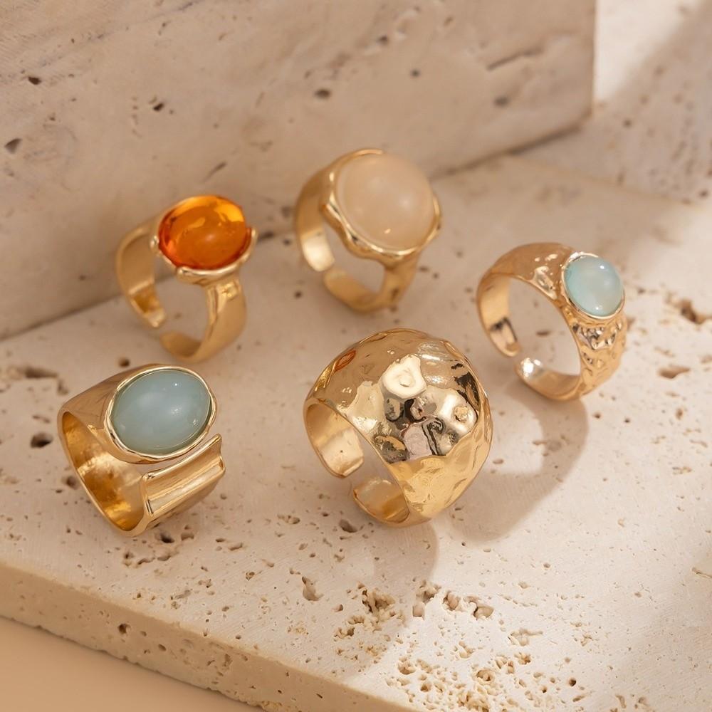 5pcs/7pcs Stackable Opening Rings Set Irregular Retro Metal Ring Chunky Smooth Rings Daily Wear