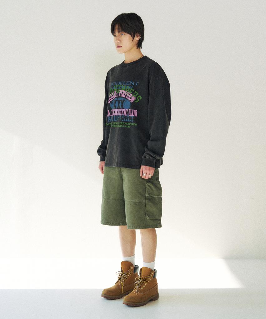 SLOWACID Bermuda Cargo Dyed Cotton Shorts [Khaki]
