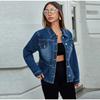 Женские лацканы с плиссировкой, винтажные, с затягивающейся талией, джинсовые куртки, пальто с длинными рукавами, металлические пуговицы, оборки, джинсовые топы, потертые, верхняя одежда