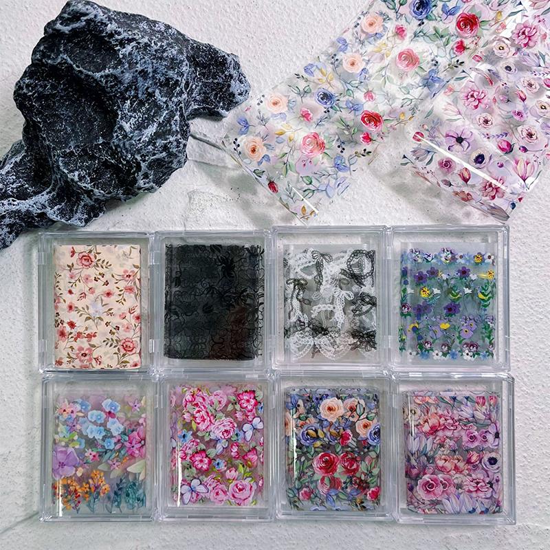 1Pcs 100cm Flower Rose Nail Transfer Foils Sticker Paper Floral Nail Wraps Tulip Nail Art Stickers Decals Nail Art Decorations