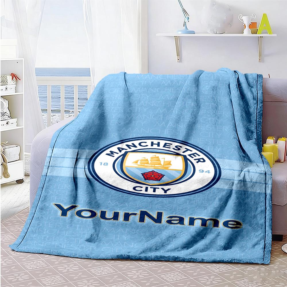 Manchester City Personalized Text Blanket Lightweight Personalized Blanket Durable Comfort Suitable for Couch Office Chair Livingroom Chair