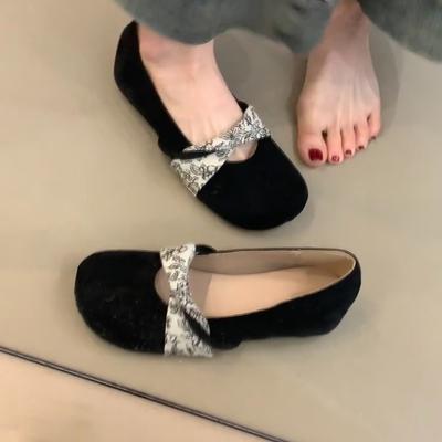 Версия из овчины~ Новые китайские туфли-балетки с круглым носком и неглубоким вырезом для женщин, на плоской подошве, с внутренней высотой, универсальные, в стиле ретро си