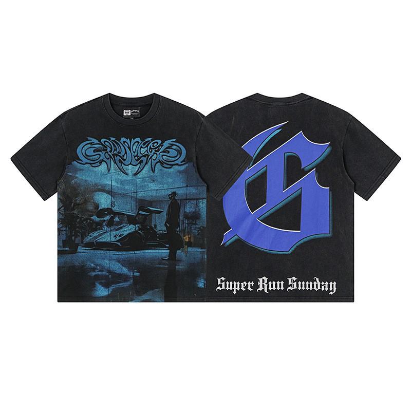 Premium Cotton Oversized Graphic Tee Men Women Skull Letter Print Washed Vintage Style Loose Fit Casual T-Shirt