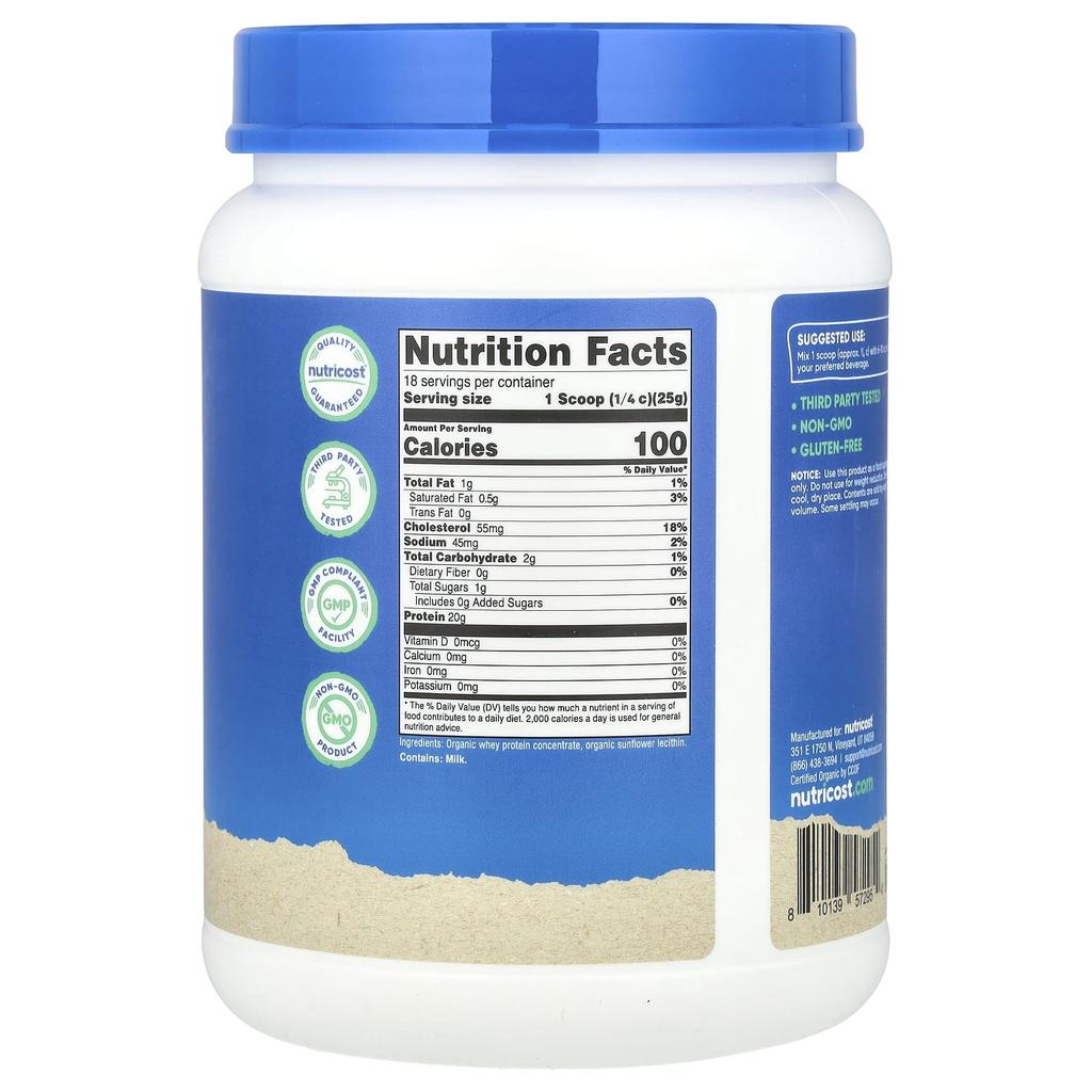 Nutricost Органический сывороточный протеин, без вкуса, 1 фунт (454 г)