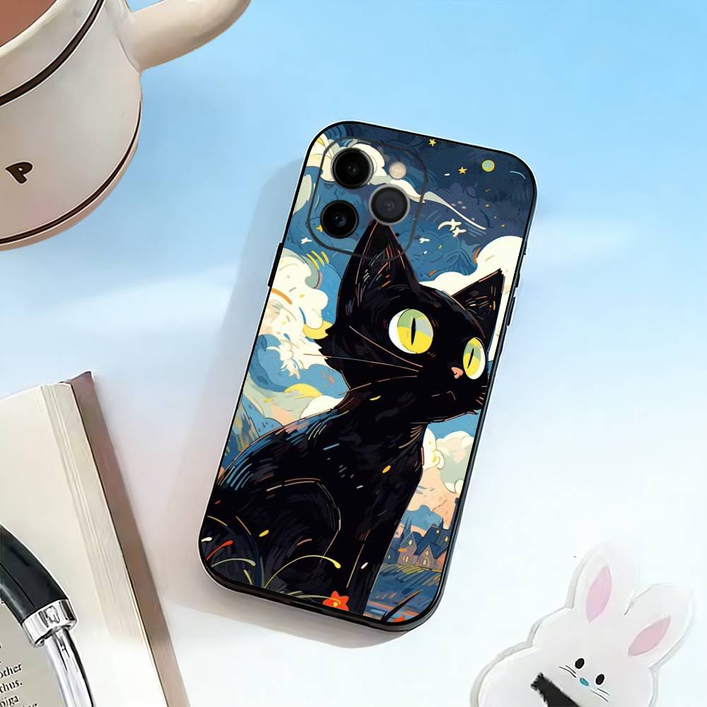 Ван Гог Чиби Кот Чехол для телефона Силиконовый Мягкий Для IPhone 17 16 15 14 13 12 11 X XR Plus Pro Max Plus