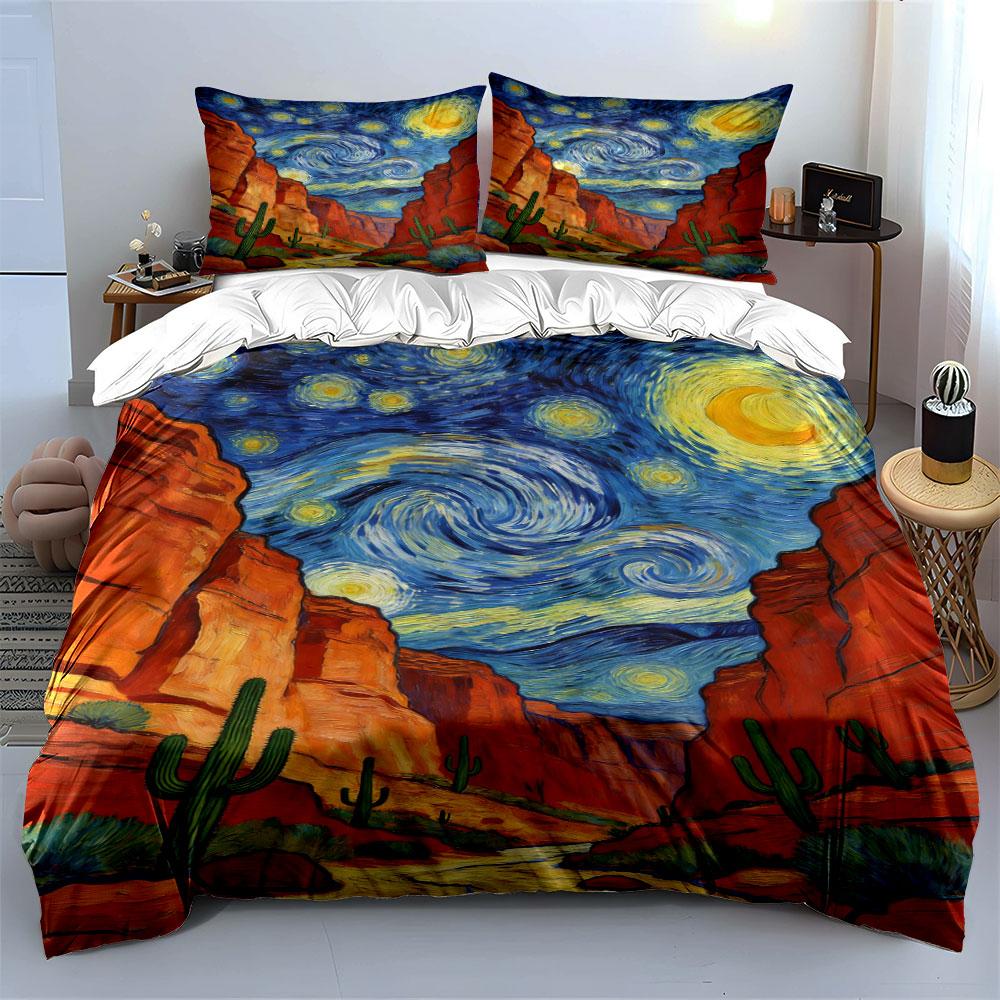 Swirling sky, canyons, cacti. Bedding sets Duvet cover sets Duvet covers Pillowcases(1 * Duvet Cover 2 * Pillowcases, without duvet insert)