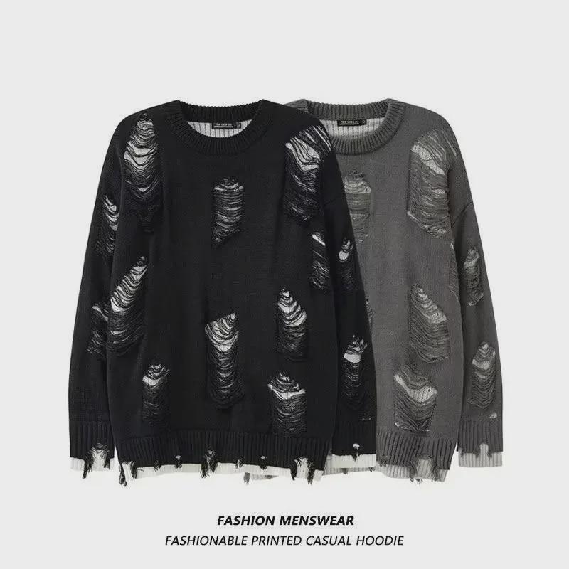 Унисекс модный толстый двухслойный вязаный свитер с дырками