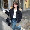 Winter Short Fur Collar Hooded Thickened Cotton Jacket with Waist and Thin Sports Big Fur Collar Short Cotton Jacket