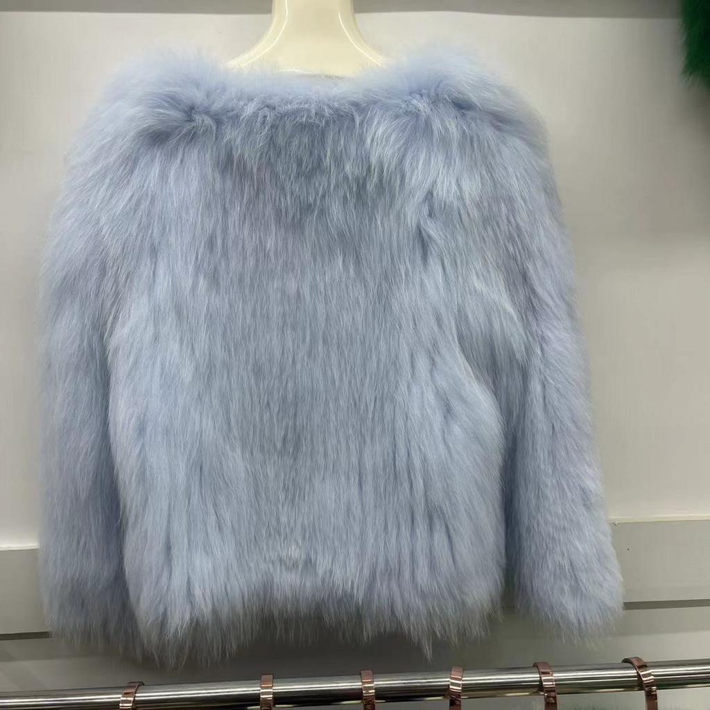 Модное пальто из плетеного натурального лисьего меха для женщин, короткий стиль, удлиненная передняя часть и короткая задняя часть, V-образный вырез, двусторонний мех, молодежный топ