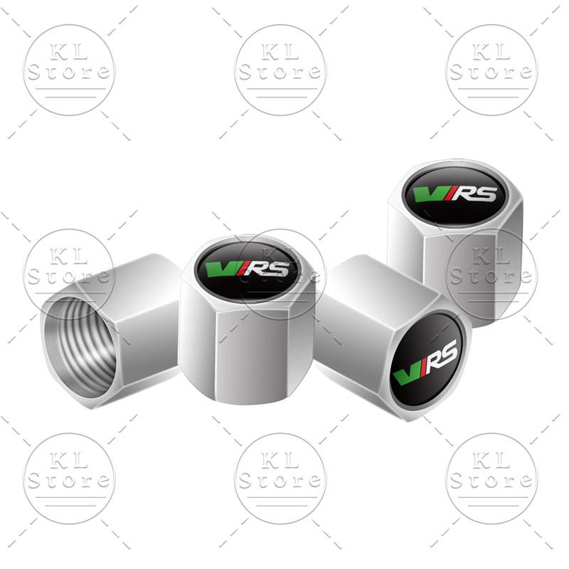VJDX3 4pcs VRS Emblem Car Wheel Tire Valve Air Stem Caps Dust-proof Cover Decor For Skoda Octavia 1 2 3 Fabia Rapid Superb Kodiaq