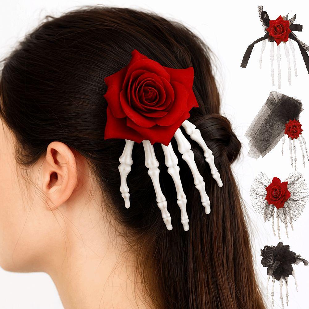 Cloth Ghost Claw Hair Clip Flower Halloween Headwear Skeleton Hand Rose Hairpin Children