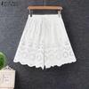 Women Summer Lace Elastic Waist Tie Pockets Wide Leg Shorts