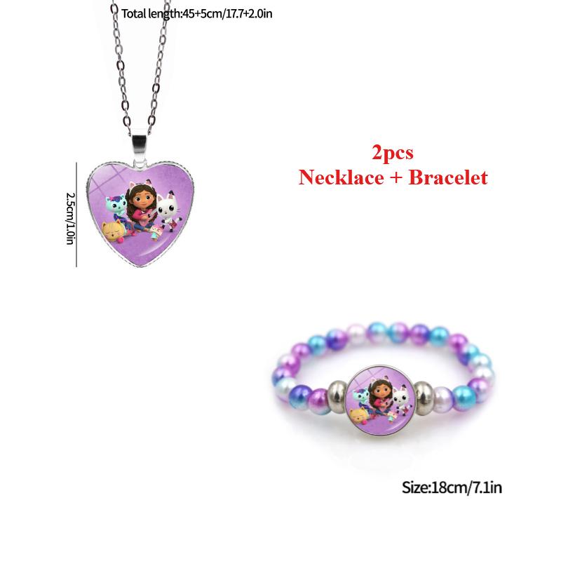 2Pcs Gabby Dollhouse Pendants Gabby Bracelet Necklace Birthday Party Decorations Party Favors Children'S Day Gift