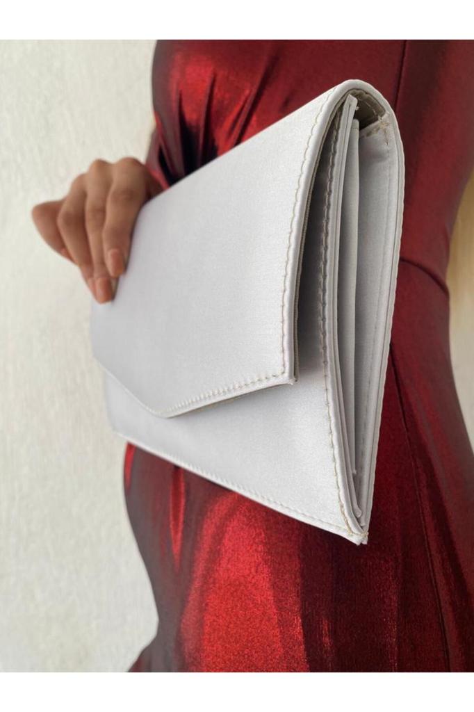 Women's Stylish and Useful Evening Dress Bag Satin Silver Evening Dress Bag Clutch Portfolio Strap Shoulder and Hand Bag 2023