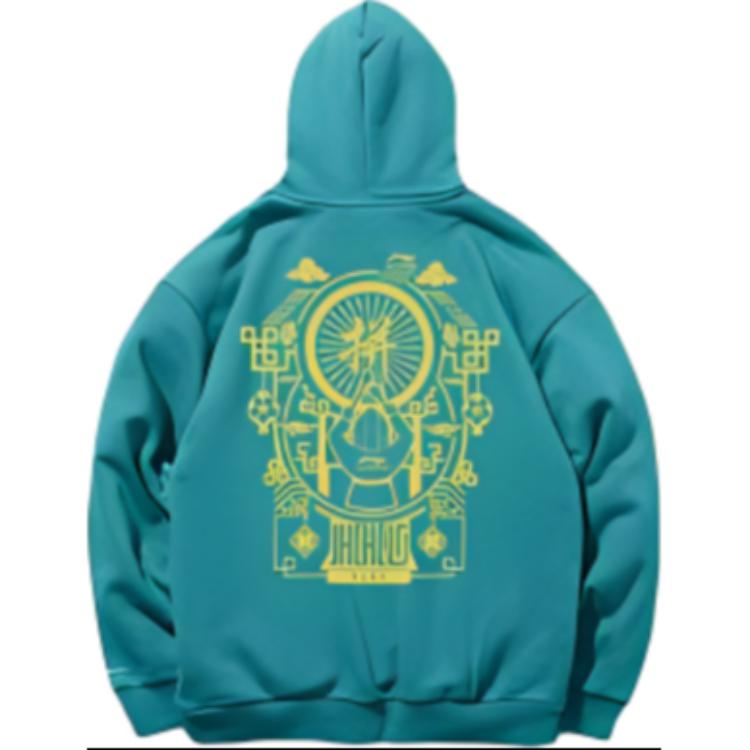 Li-Ning Модный узор с вышитым логотипом, спортивный повседневный теплый пуловер с длинным рукавом, толстовка унисекс, толстовки с капюшоном, синий зеленый AWDR299-2