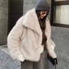 Женское зимнее плотное пальто из искусственного меха с воротником, длинным рукавом, верхняя одежда разных цветов