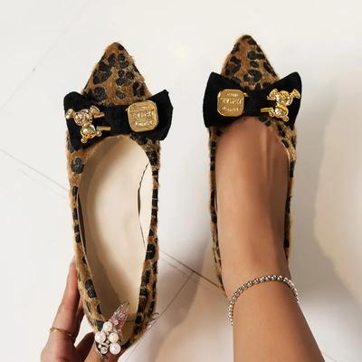 Женские леопардовые туфли-балетки Новые дизайнерские туфли с острым носком Слипоны Лоферы смешанных цветов Туфли-кроссовки с бантиком-бабочкой с мелким вырезом Женские