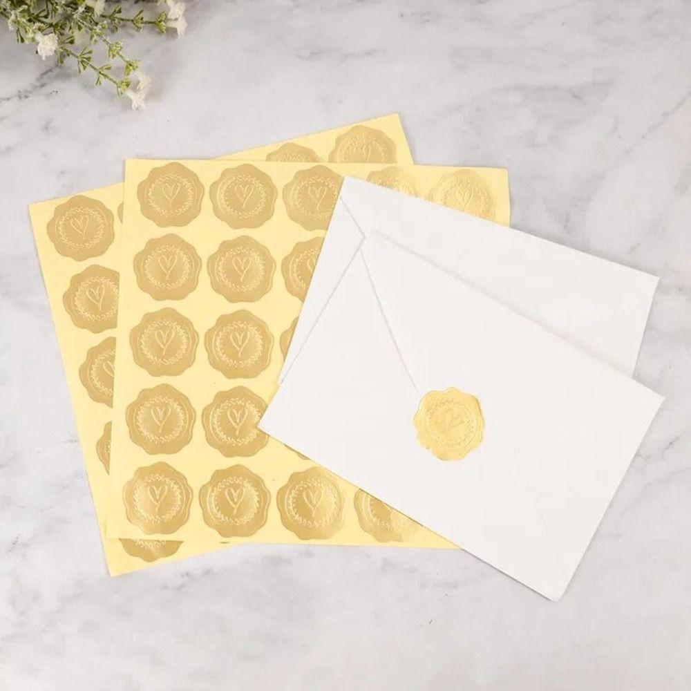 Golden Envelope Sealing Sticker 3D Embossed Self-Adhesive Seal Label Invitation Gift Bag