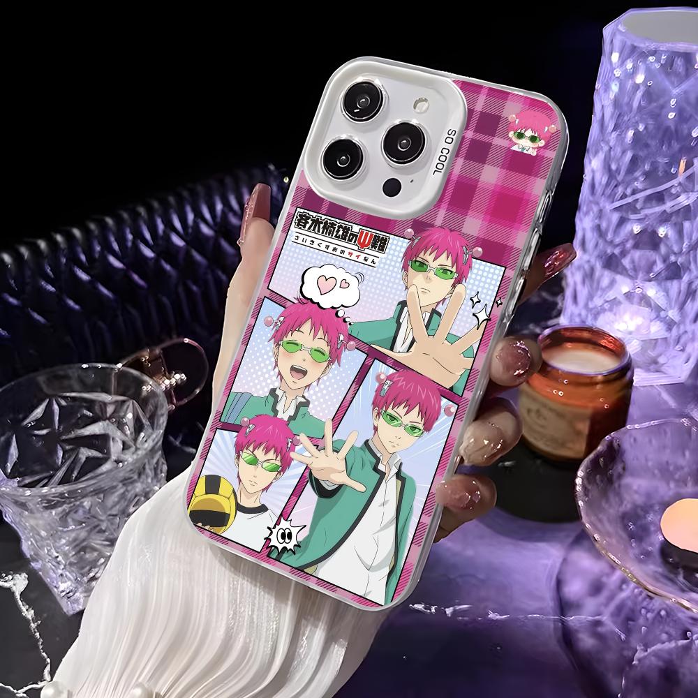 Чехол для телефона аниме S-Сайки Кусуо для iPhone 16 15 14 13 12 11 Pro Max Белый Матовый Лазерный Металлик Аврора Funda