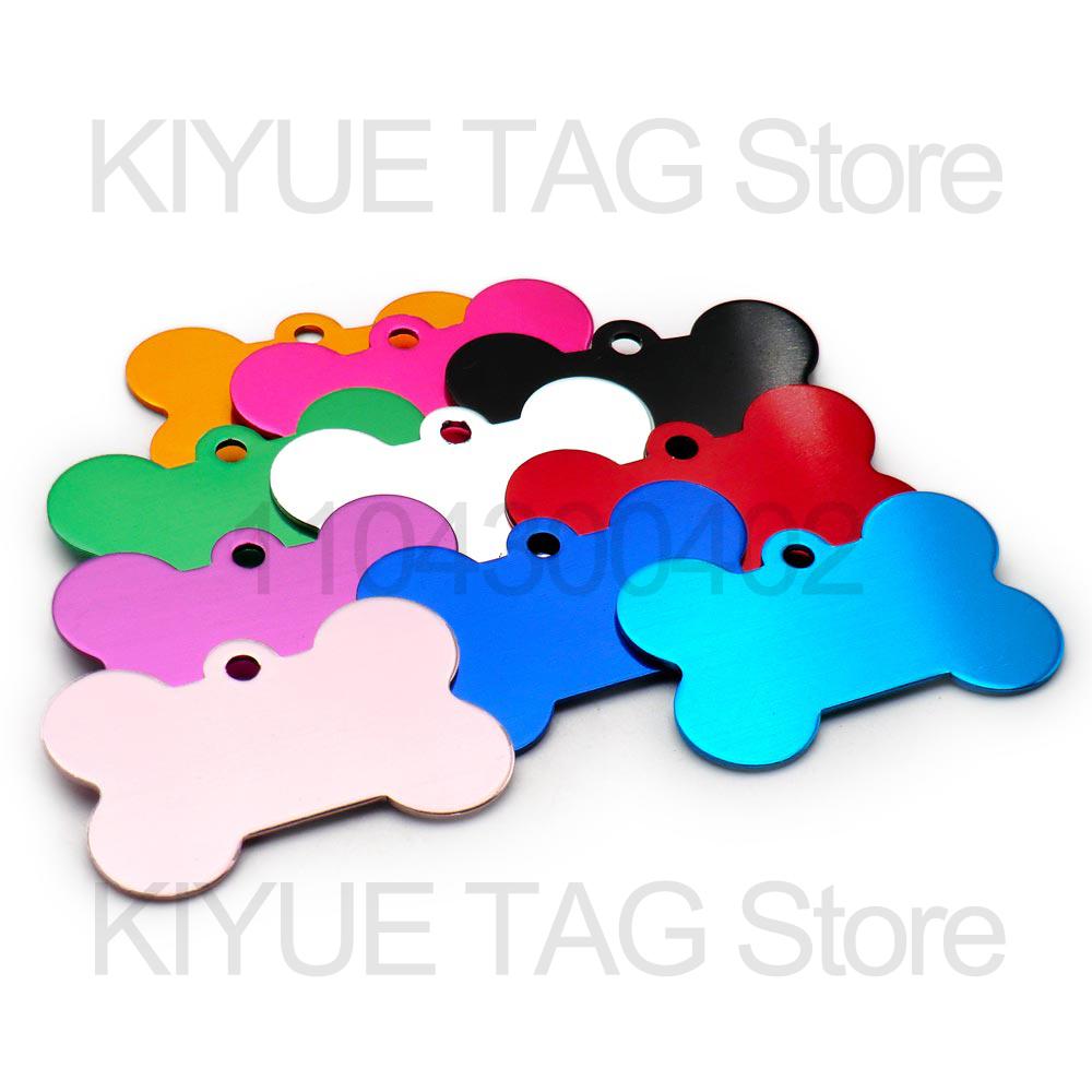 KIYUE 100 Pcs Blank Bone Shaped Dog Tag Cat Tags Personalized Small Pet ID Aluminum Alloy Label Name Plate