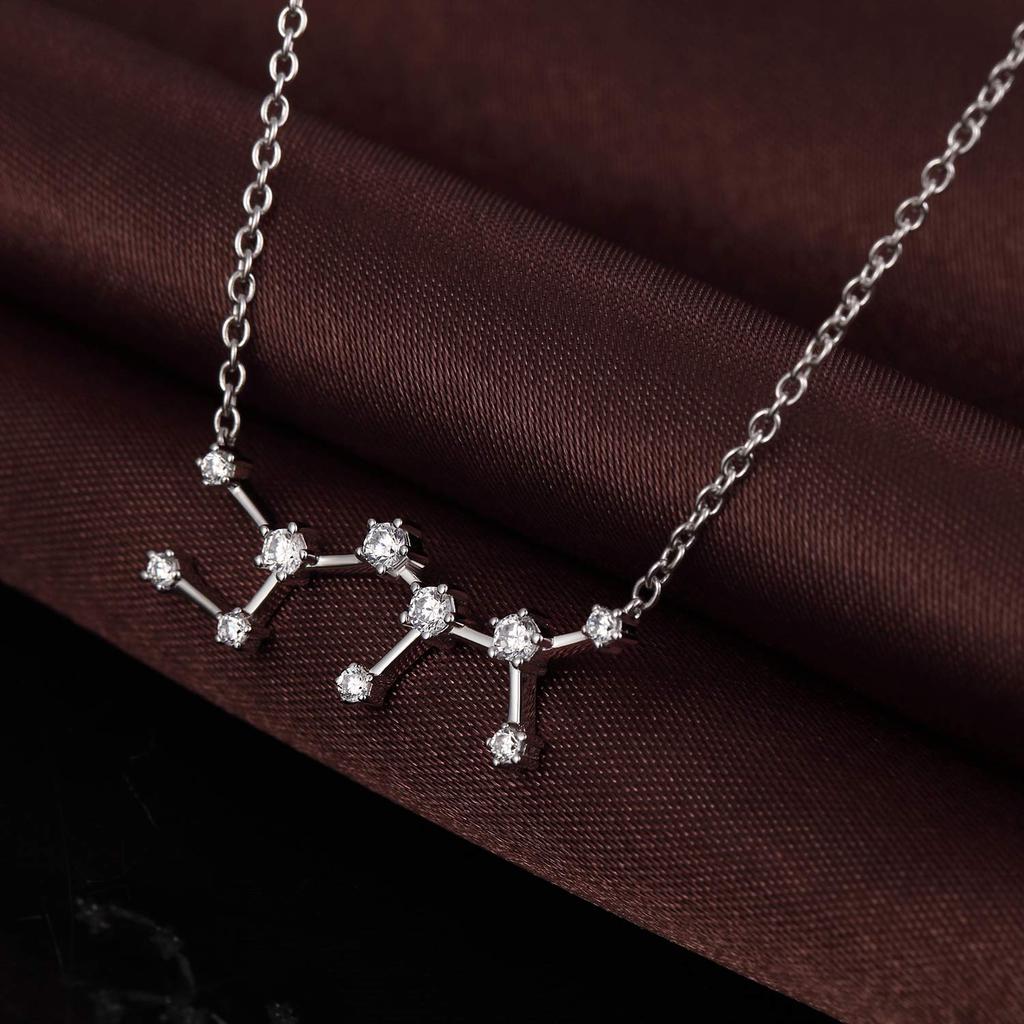 12 Constellation Necklace 925 Sterling Silver Constellation Pendant Necklace Delicate Rhinestone Constellation Sign Elegant Cubic Zirconia