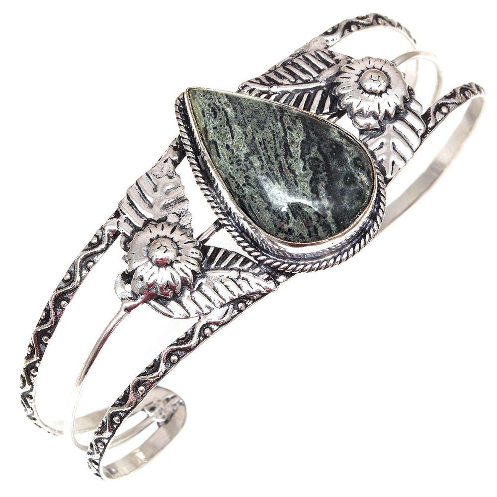 Zebra Jasper Gemstone Handmade Jewelry Cuff Bracelets 7''Adjustable