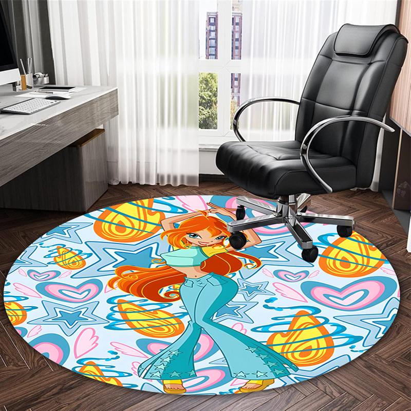 1pc Winx Club Carpet, Round Rug, Comfortable, Suitable for Entryways, Living Rooms, Office, And Bedrooms, Christmas Decoration