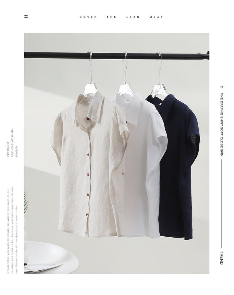 Breathable linen short sleeved shirt for women's 2026 summer commuting and leisure versatile short top
