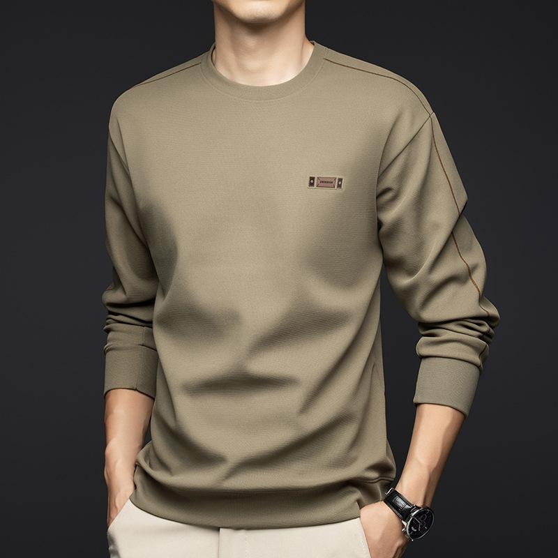 Весенне-осенние мужские толстовки высокого класса, пуловер с круглым вырезом, повседневные и универсальные, куртка без капюшона для мальчиков, базовая футболка, футболка для мужчин
