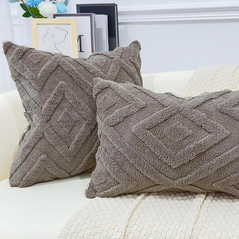 Pillow Geometric Cover Plush Material  And Logo Living Room Sofa Home Decor