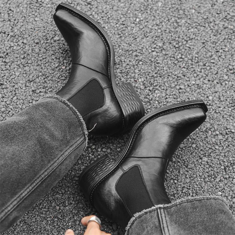 Британские Мужские Модные Высокие Повседневные Увеличивающие Платформу Челси На Высоком Каблуке Загнутый Острый Колдунские Сапоги