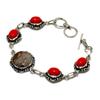 Rock Fossil Red Coral Gemstone 925 Silver Plated Jewelry Bracelet 6-8"