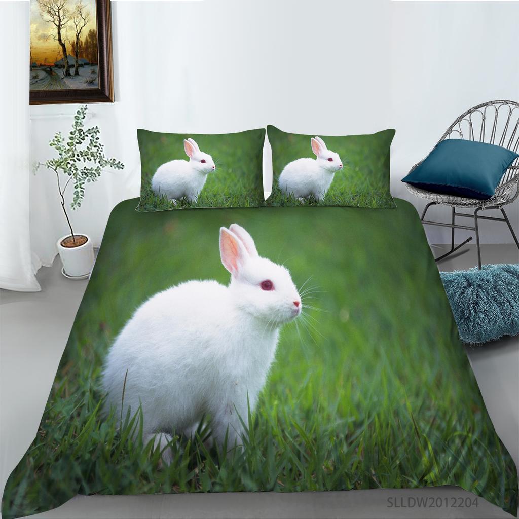 3D Printed Rabbit Bedding Set Cute Animal Down Duvet Cover Pillowcase 2/3 Pieces AU/EU/DE Full Size Soft Home Textile Easter Quilt Cover