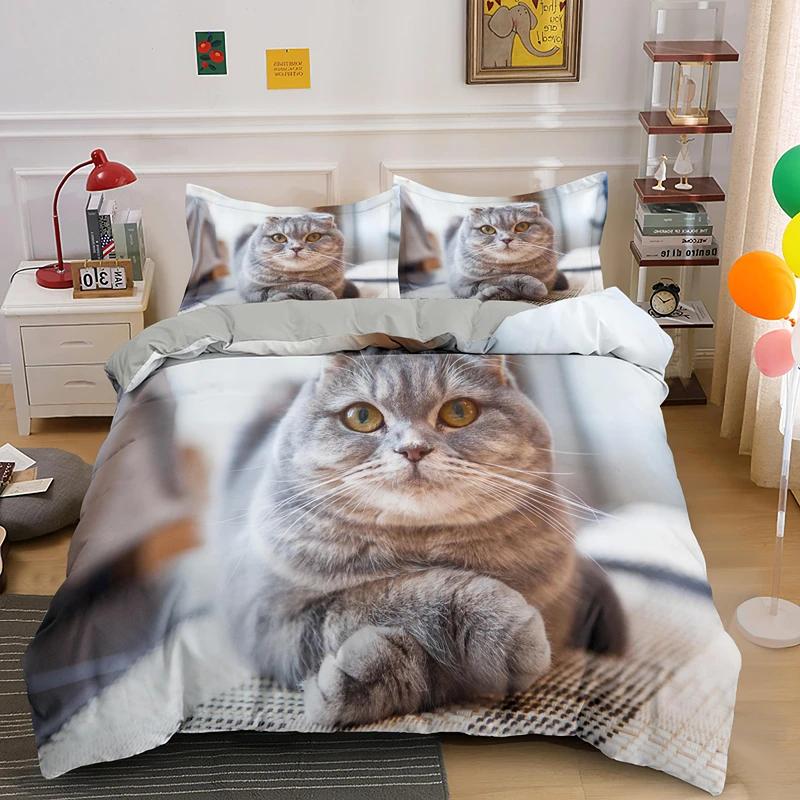 3D Lovely Cat Duvet Cover Set,cute Pet Cat Bedding Set Full Queen King Size,Cute Animals Luxury Quilt Covers Gifts Home Textiles